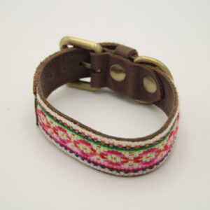 Boho Hundehalsband – Antikes Textil aus Peru [Rosa/Grün] (S)