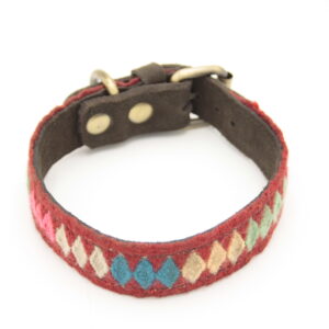 Boho Hundehalsband – Antikes Textil aus Peru [Dunkelrot] (M)