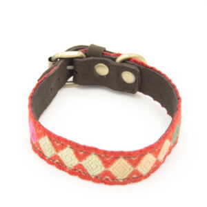 Boho Hundehalsband – Antikes Textil aus Peru [Rot/Beige] (M)