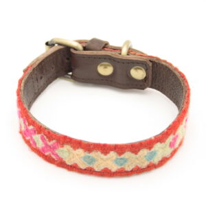 Boho Hundehalsband – Antikes Textil aus Peru [Rot] (M)