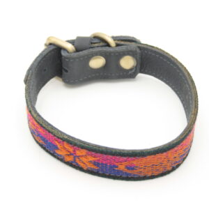 Boho Hundehalsband – Antikes Textil aus Peru [Blau/Orange] (M)