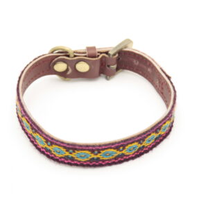 Boho Hundehalsband – Antikes Textil aus Peru [Türkis/Ocker] (XS)